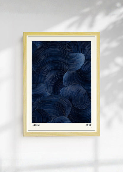 Cuadro Decorativo Japandi, Abstracto de Nubes Azul Noche, Ishiki