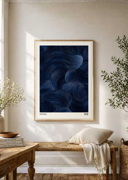 Cuadro Decorativo Japandi, Abstracto de Nubes Azul Noche, Ishiki