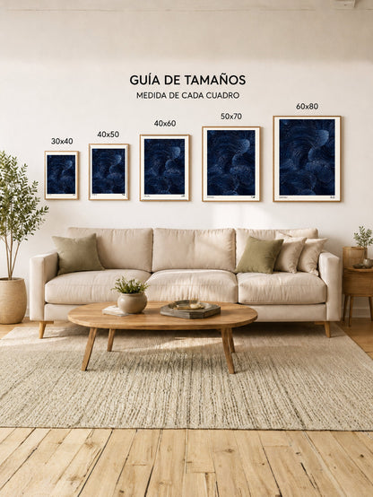 Cuadro Decorativo Japandi, Abstracto de Nubes Azul Noche, Ishiki