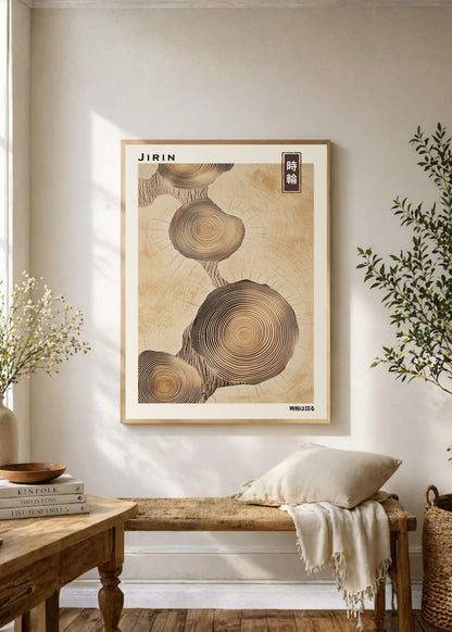 Cuadro Decorativo Japandi, Anillos de Madera Beige, Jirin