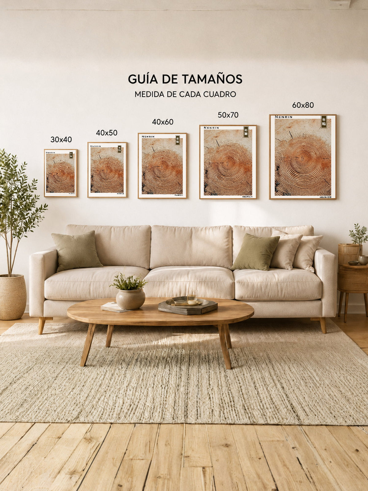 Cuadro Decorativo Japandi, Anillos de Tronco en Madera, Nenrin