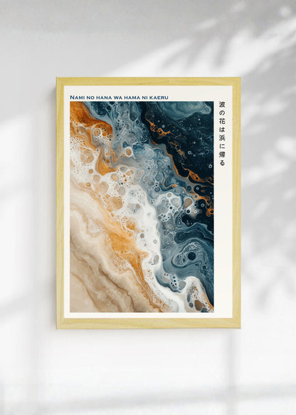 Cuadro Decorativo Japandi, Arte Fluido Beige y Azul