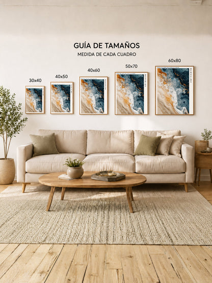 Cuadro Decorativo Japandi, Arte Fluido Beige y Azul