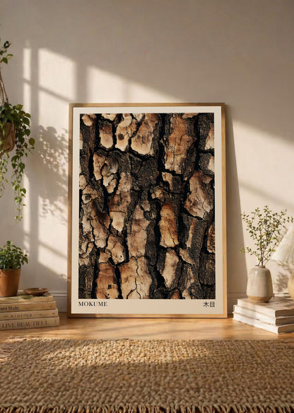 Cuadro Decorativo Japandi, Corteza de Árbol Marrón, Mokume