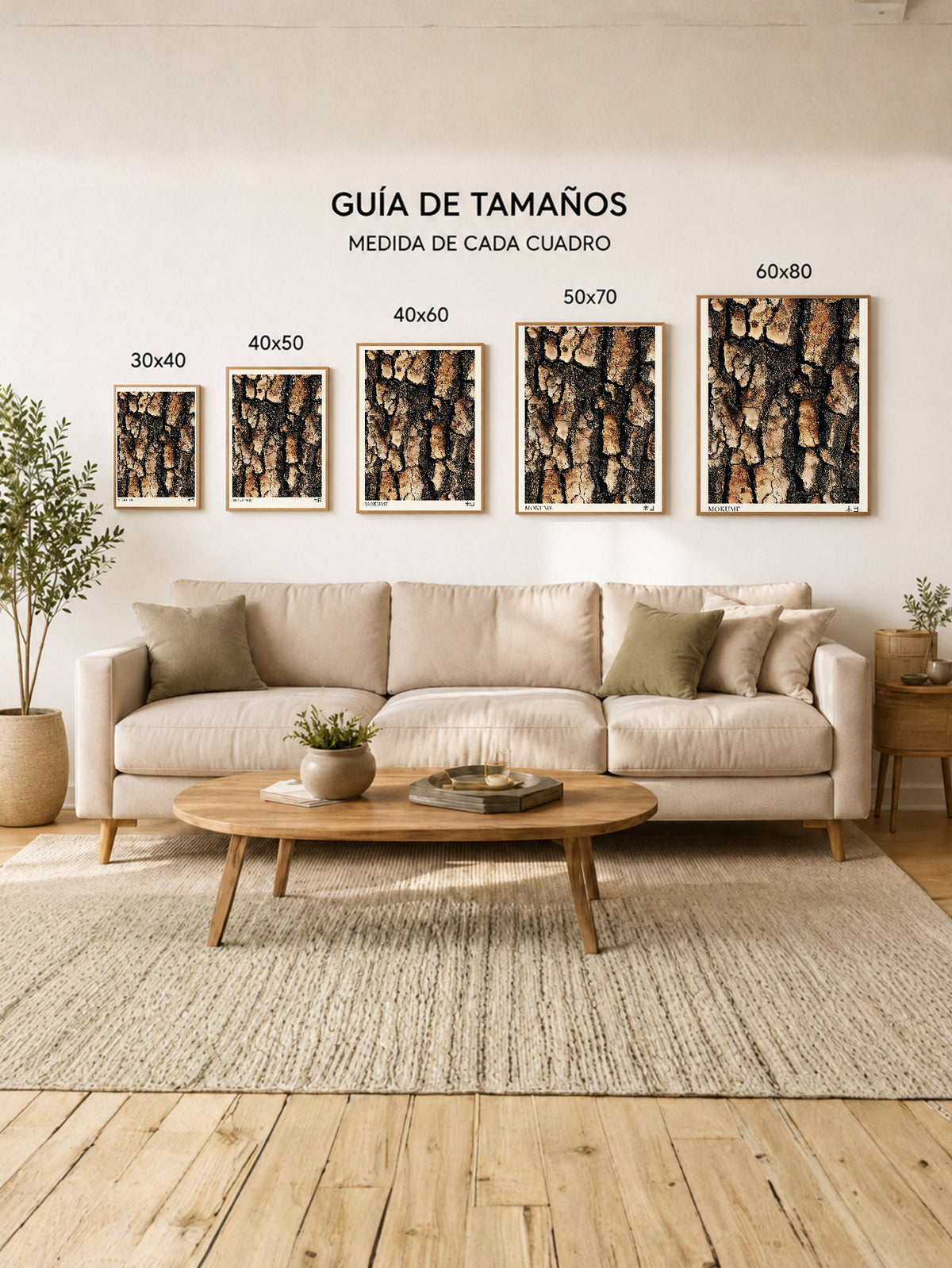 Cuadro Decorativo Japandi, Corteza de Árbol Marrón, Mokume