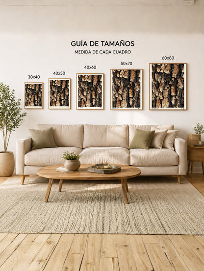 Cuadro Decorativo Japandi, Corteza de Árbol Marrón, Mokume