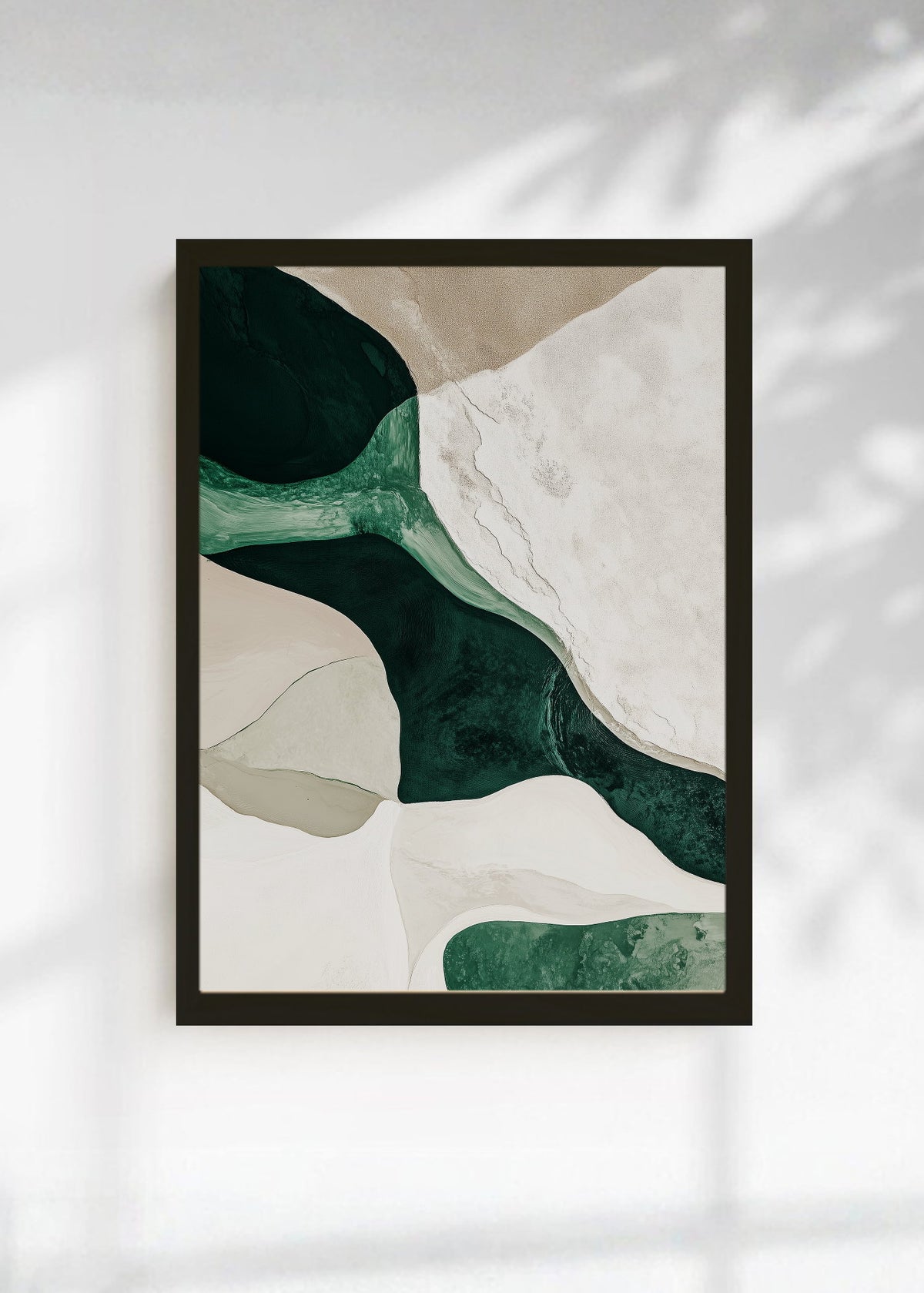Cuadro Decorativo Japandi, Formas Orgánicas Verde y Crema