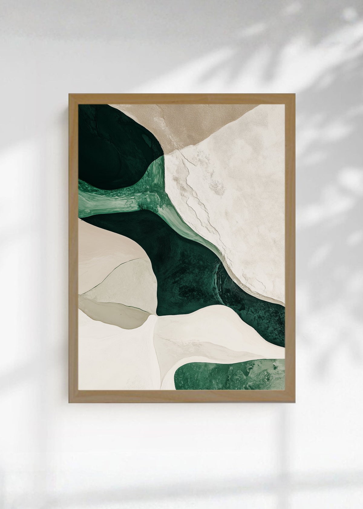 Cuadro Decorativo Japandi, Formas Orgánicas Verde y Crema