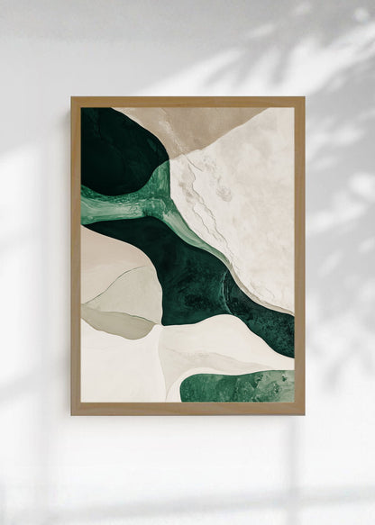 Cuadro Decorativo Japandi, Formas Orgánicas Verde y Crema