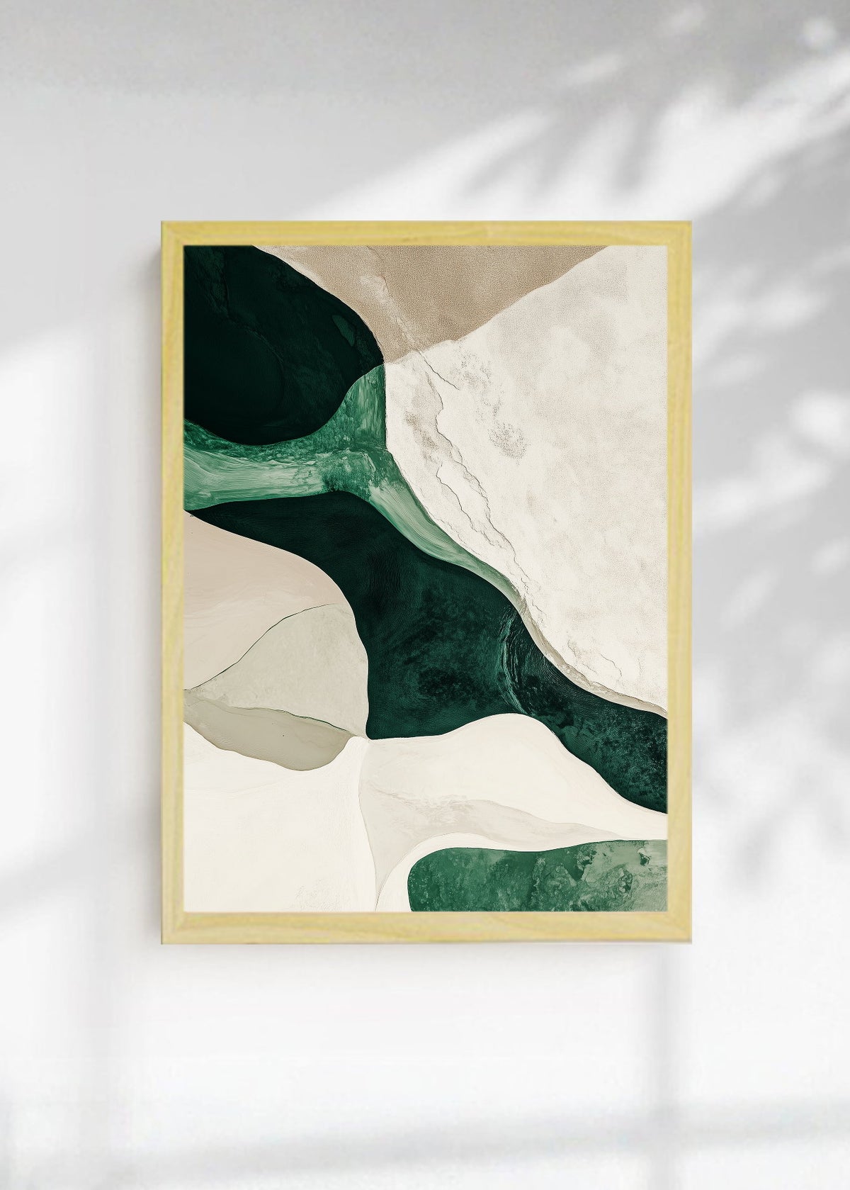 Cuadro Decorativo Japandi, Formas Orgánicas Verde y Crema