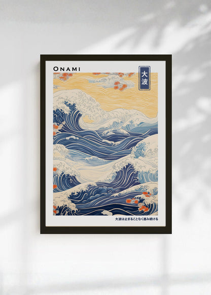 Cuadro Decorativo Japandi, Gran Ola Ukiyo-e Azul, Onami