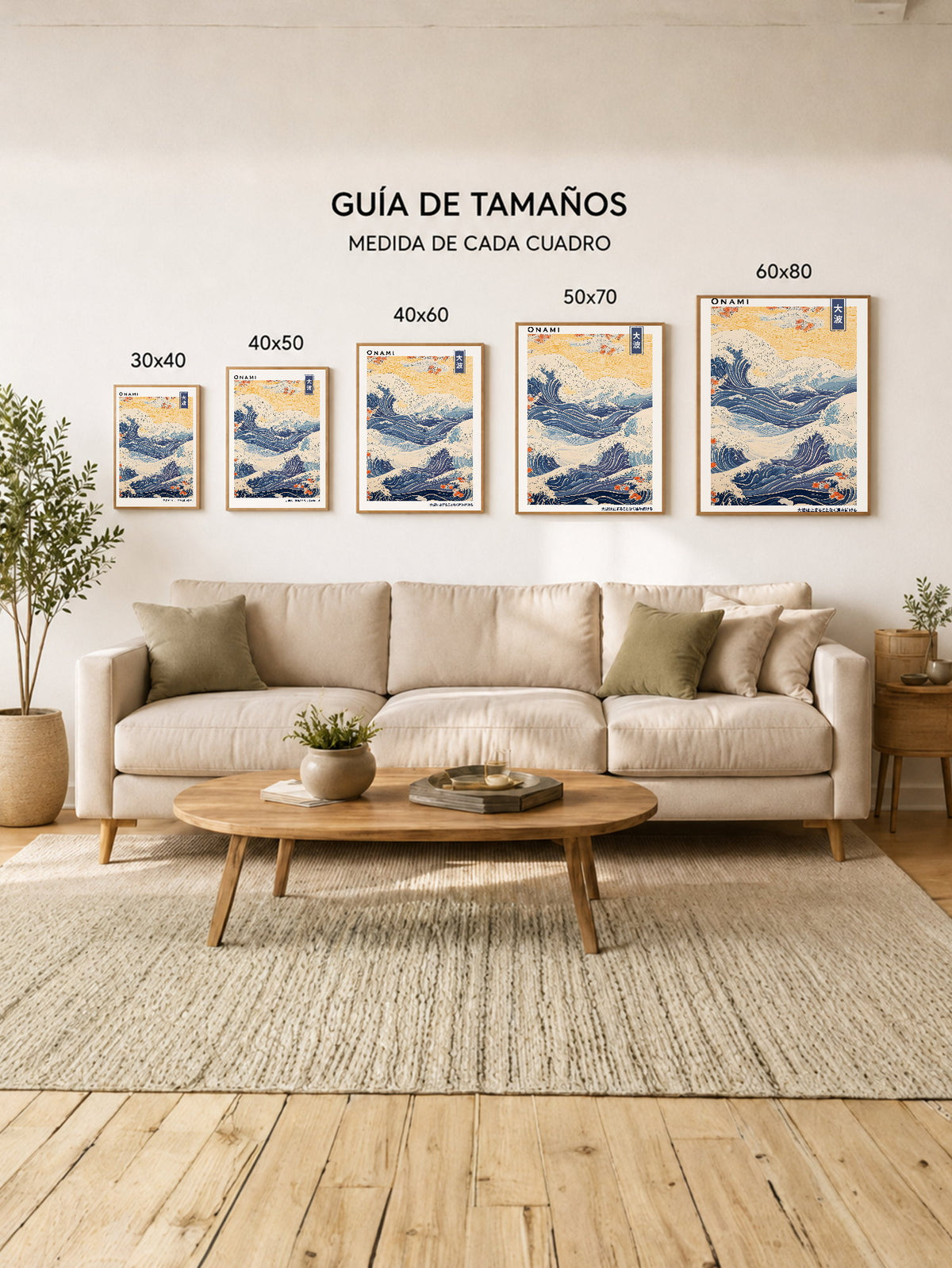 Cuadro Decorativo Japandi, Gran Ola Ukiyo-e Azul, Onami