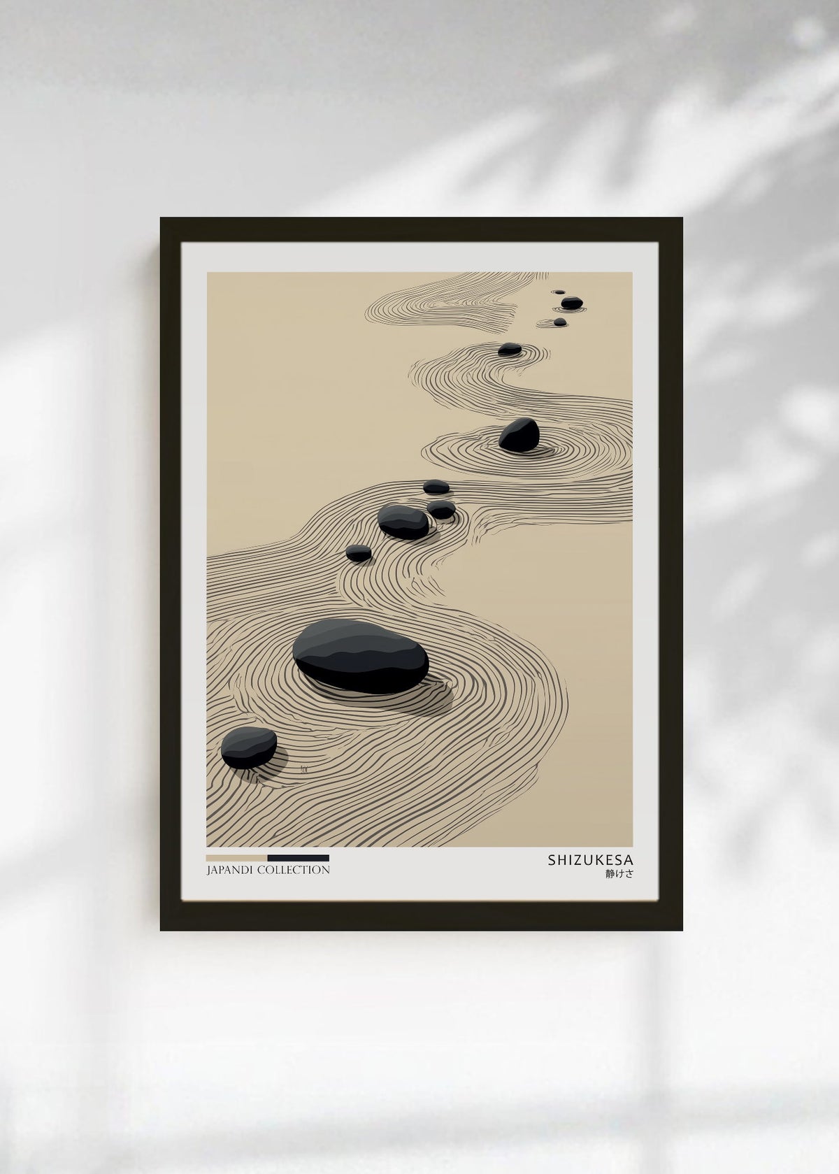 Cuadro Decorativo Japandi, Jardín Zen de Piedras Beige