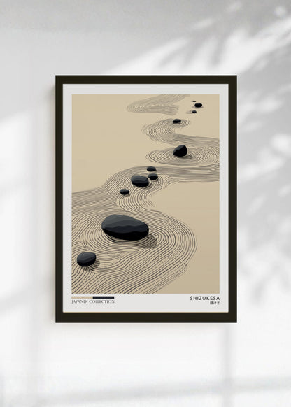 Cuadro Decorativo Japandi, Jardín Zen de Piedras Beige