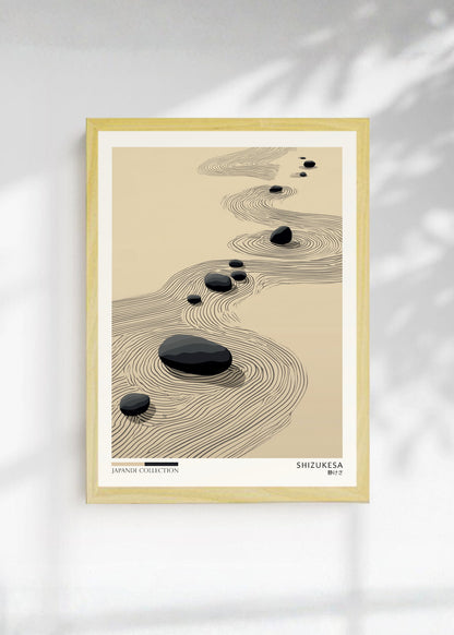 Cuadro Decorativo Japandi, Jardín Zen de Piedras Beige
