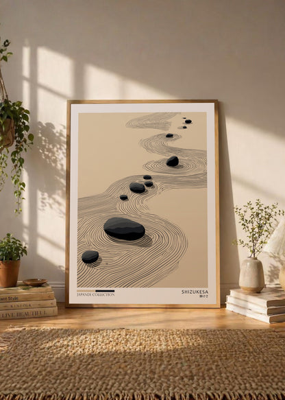Cuadro Decorativo Japandi, Jardín Zen de Piedras Beige