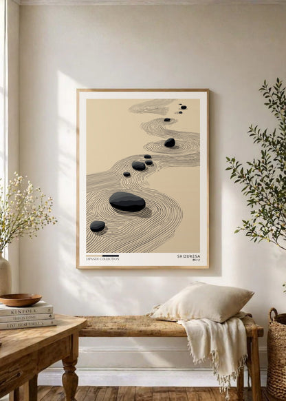 Cuadro Decorativo Japandi, Jardín Zen de Piedras Beige