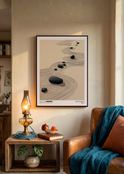 Cuadro Decorativo Japandi, Jardín Zen de Piedras Beige