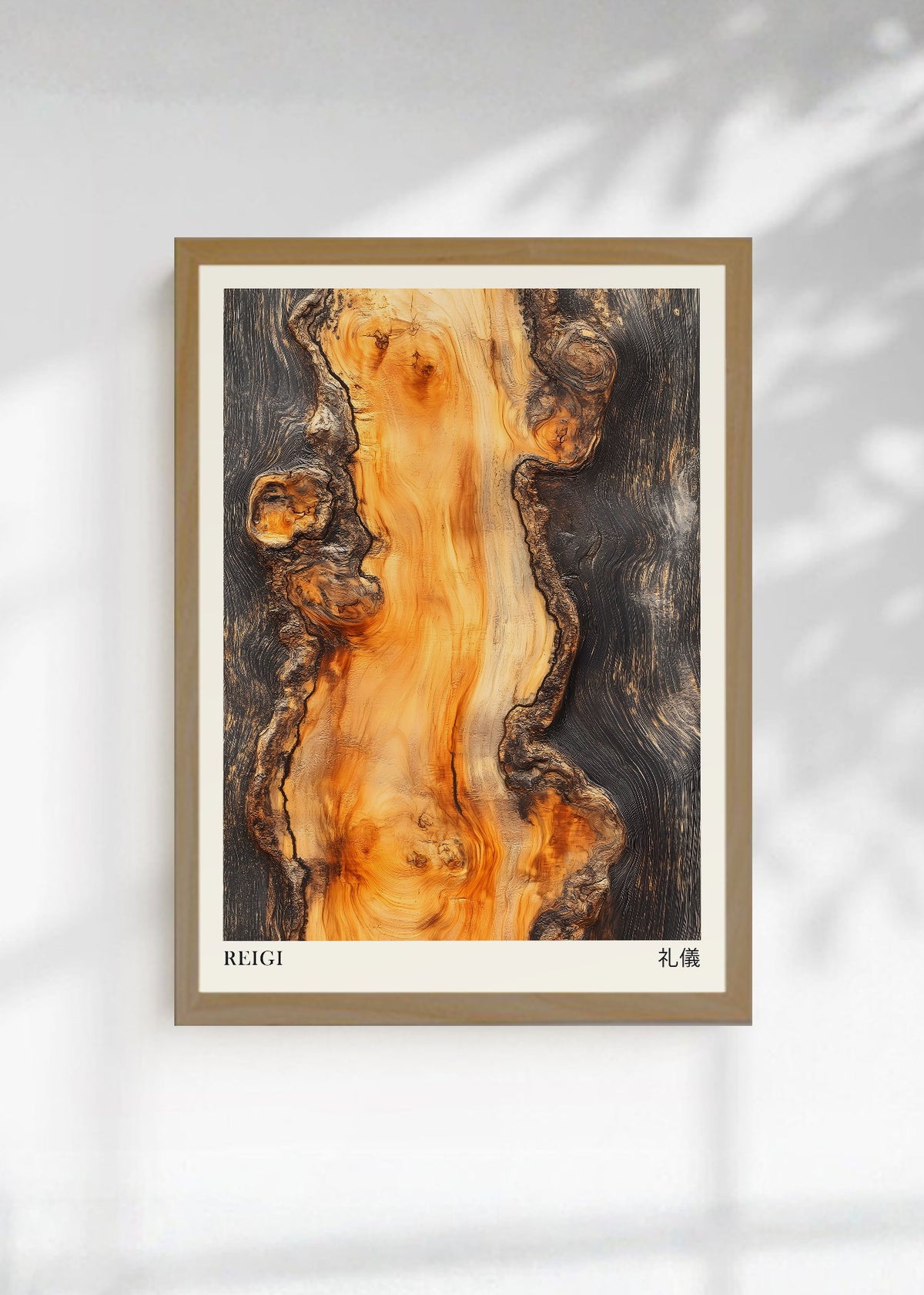 Cuadro Decorativo Japandi, Madera Quemada Ámbar y Negro, Reigi
