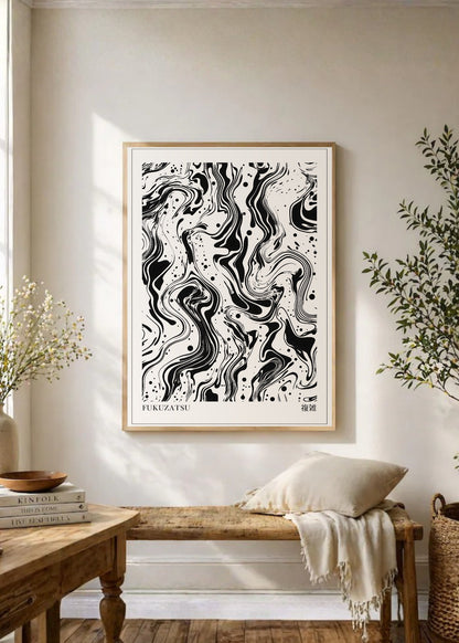 Cuadro Decorativo Japandi, Mármol Abstracto Blanco y Negro, Fukuzatsu