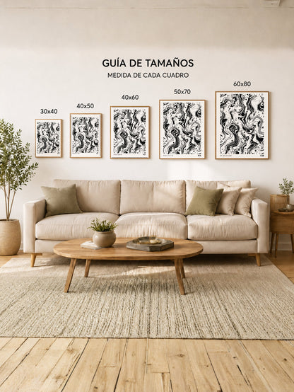 Cuadro Decorativo Japandi, Mármol Abstracto Blanco y Negro, Fukuzatsu