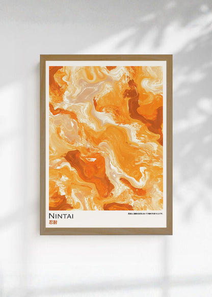 Cuadro Decorativo Japandi, Mármol Ámbar y Naranja, Nintai
