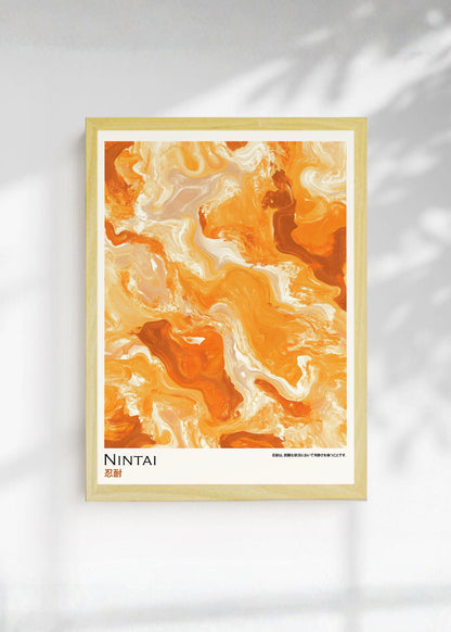 Cuadro Decorativo Japandi, Mármol Ámbar y Naranja, Nintai