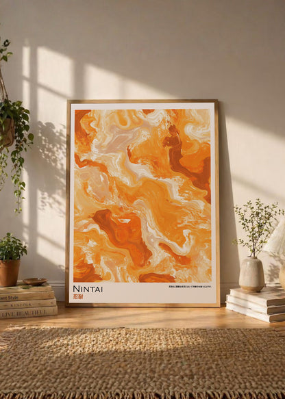 Cuadro Decorativo Japandi, Mármol Ámbar y Naranja, Nintai