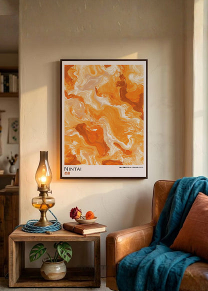 Cuadro Decorativo Japandi, Mármol Ámbar y Naranja, Nintai