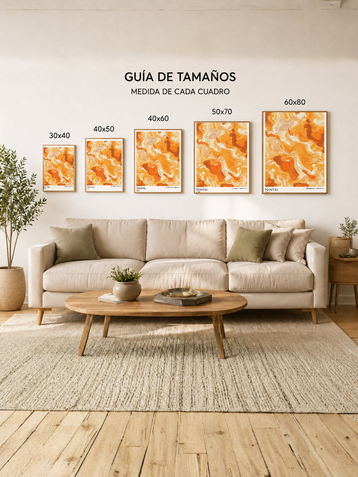 Cuadro Decorativo Japandi, Mármol Ámbar y Naranja, Nintai