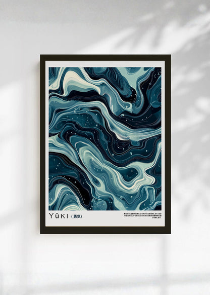 Cuadro Decorativo Japandi, Mármol Azul Petróleo, Yuki