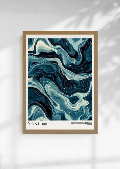 Cuadro Decorativo Japandi, Mármol Azul Petróleo, Yuki