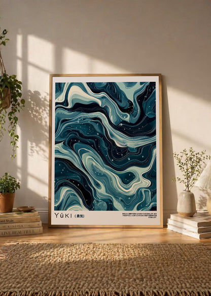 Cuadro Decorativo Japandi, Mármol Azul Petróleo, Yuki