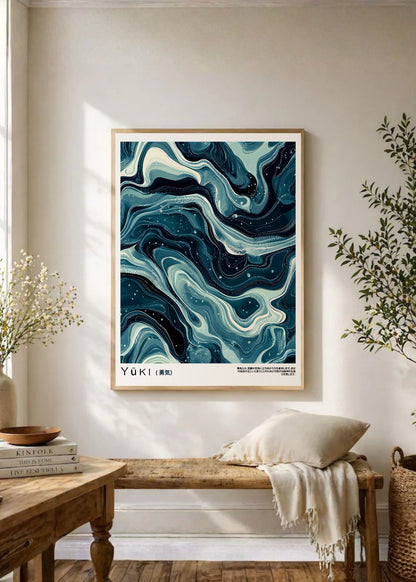 Cuadro Decorativo Japandi, Mármol Azul Petróleo, Yuki