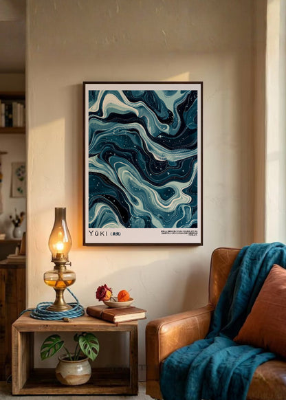 Cuadro Decorativo Japandi, Mármol Azul Petróleo, Yuki