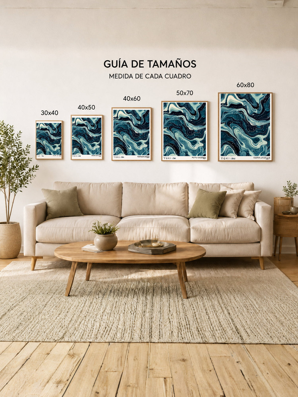 Cuadro Decorativo Japandi, Mármol Azul Petróleo, Yuki