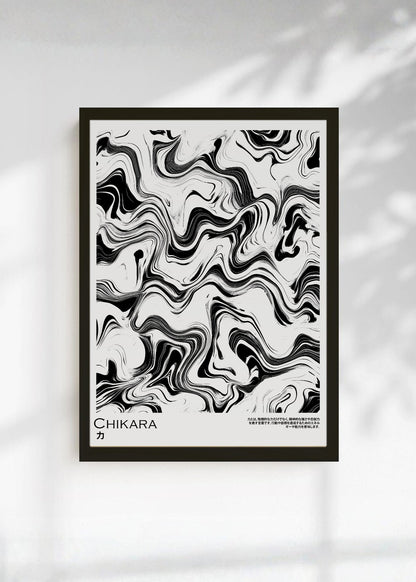 Cuadro Decorativo Japandi, Mármol Líquido Blanco y Negro, Chikara