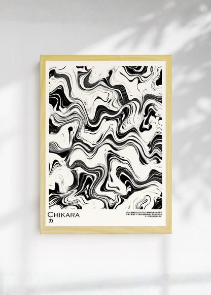Cuadro Decorativo Japandi, Mármol Líquido Blanco y Negro, Chikara