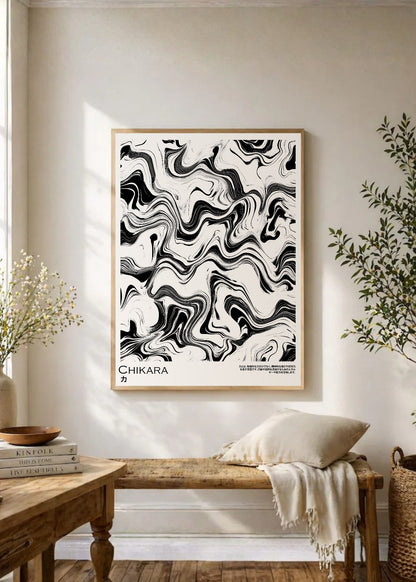 Cuadro Decorativo Japandi, Mármol Líquido Blanco y Negro, Chikara