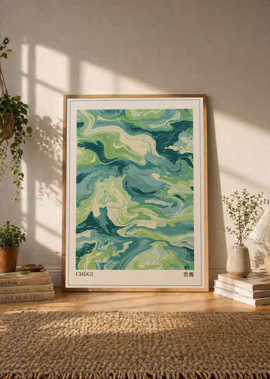 Cuadro Decorativo Japandi, Mármol Verde Agua, Chugi