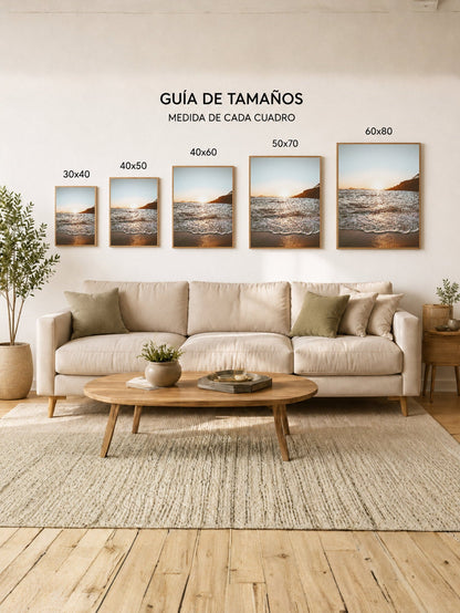 Cuadro Decorativo Playa, Atardecer Mar Dorado