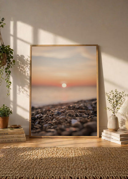Cuadro Decorativo Playa, Atardecer Piedras Durazno