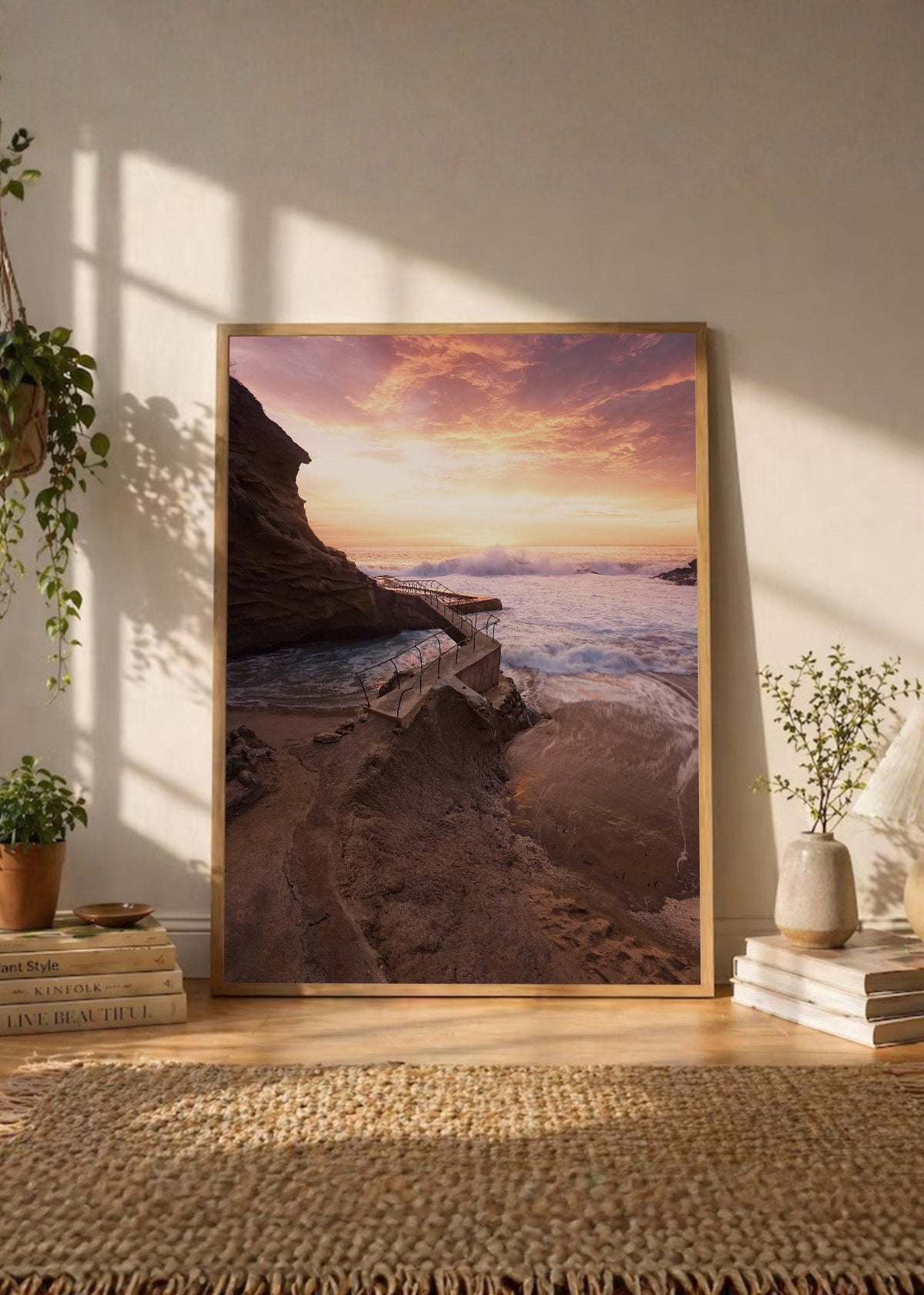 Cuadro Decorativo Playa, Atardecer Rocas Acantilado