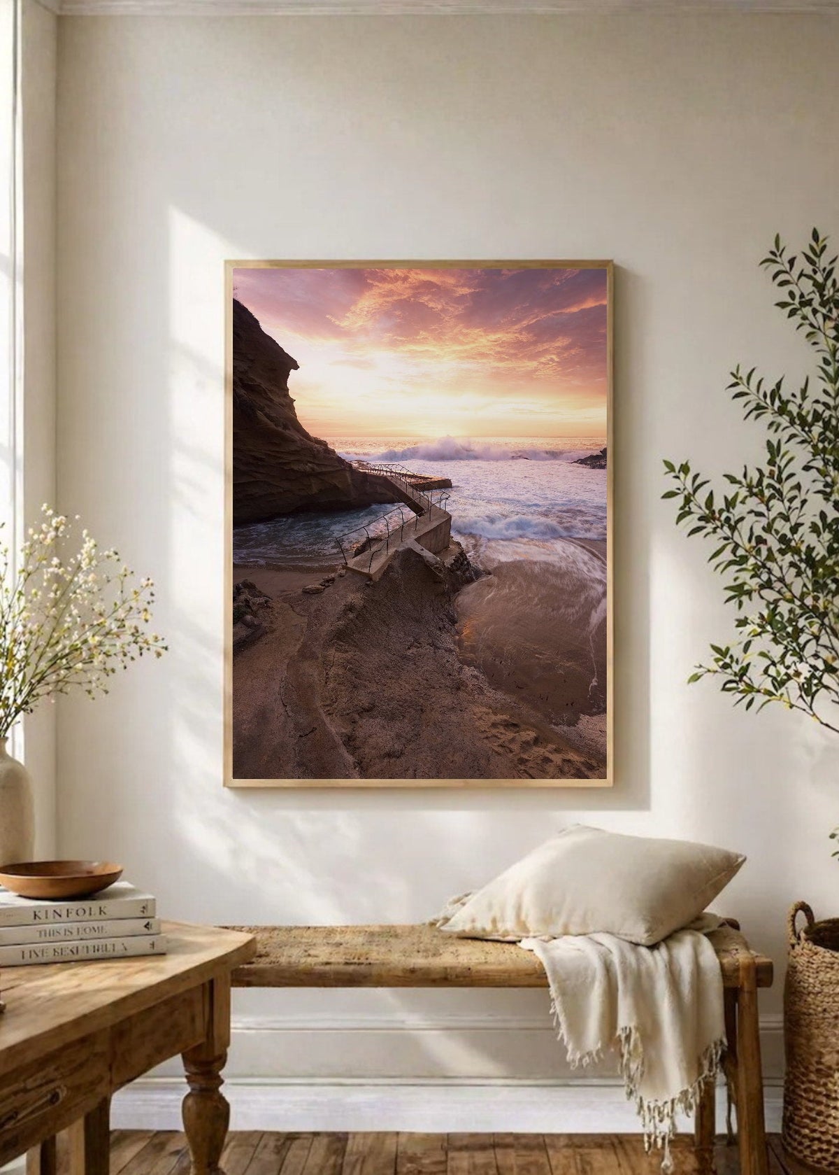 Cuadro Decorativo Playa, Atardecer Rocas Acantilado