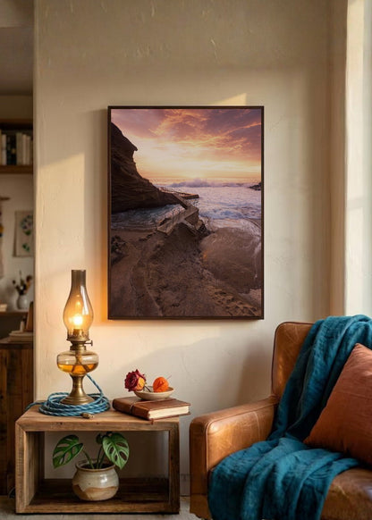Cuadro Decorativo Playa, Atardecer Rocas Acantilado