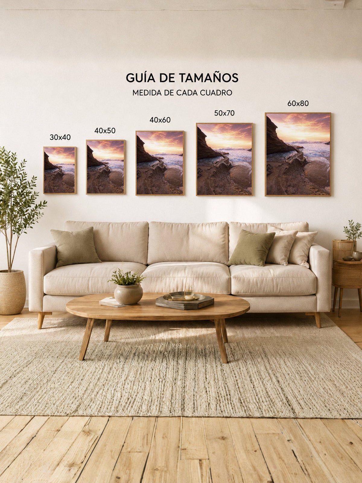 Cuadro Decorativo Playa, Atardecer Rocas Acantilado