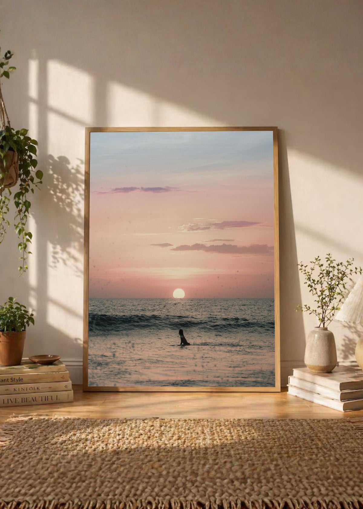 Cuadro Decorativo Playa, Atardecer Surfista Silueta