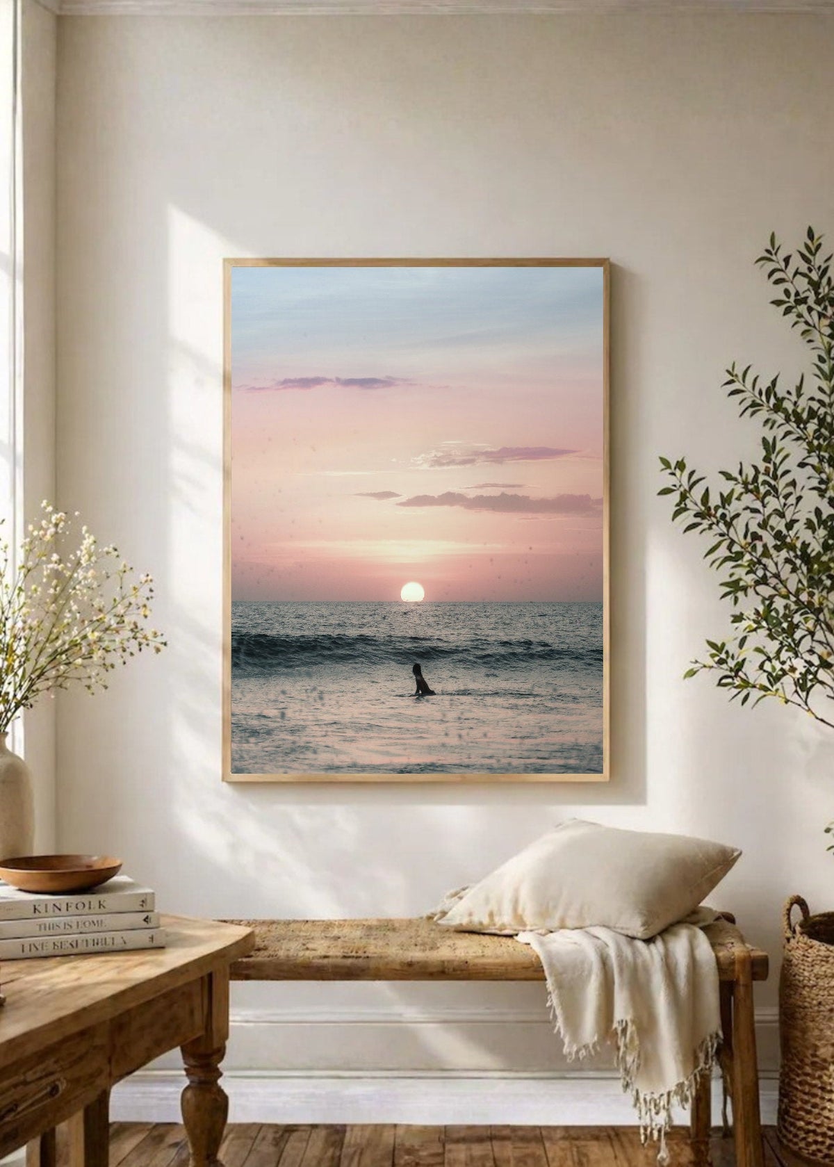 Cuadro Decorativo Playa, Atardecer Surfista Silueta