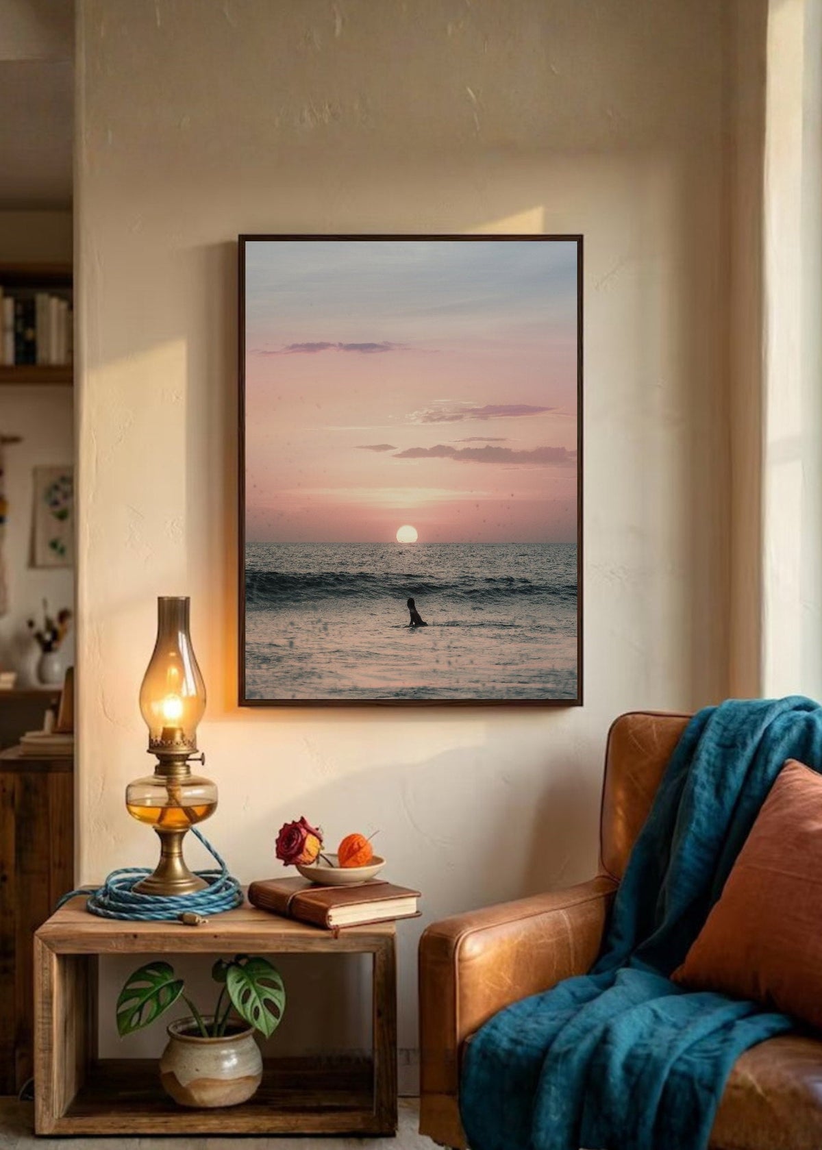 Cuadro Decorativo Playa, Atardecer Surfista Silueta