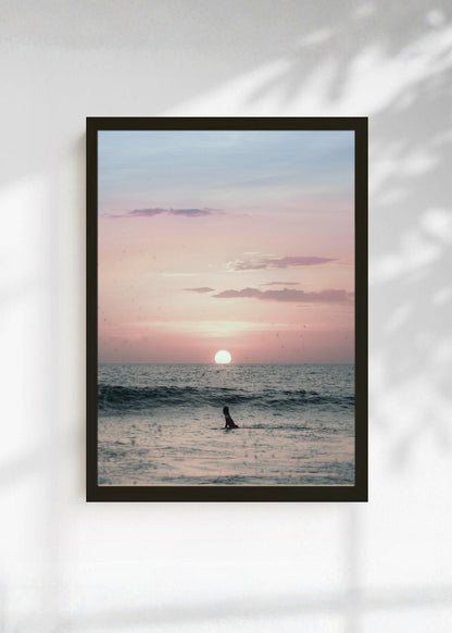 Cuadro Decorativo Playa, Atardecer Surfista Silueta